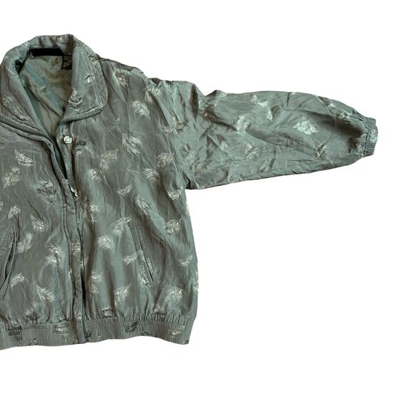 Mureli VINTAGE 100% Silk Green Gold Leaf design jacket & pant windsuit MEDIUM - Picture 8 of 13